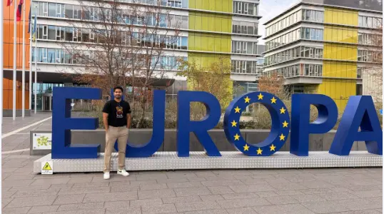 Photo sent to Prozly from a phone: standing in front of the EUROPA letters in Luxembourg