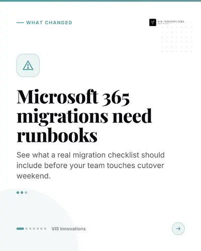 Three slides of a real carousel: Microsoft 365 migrations need runbooks